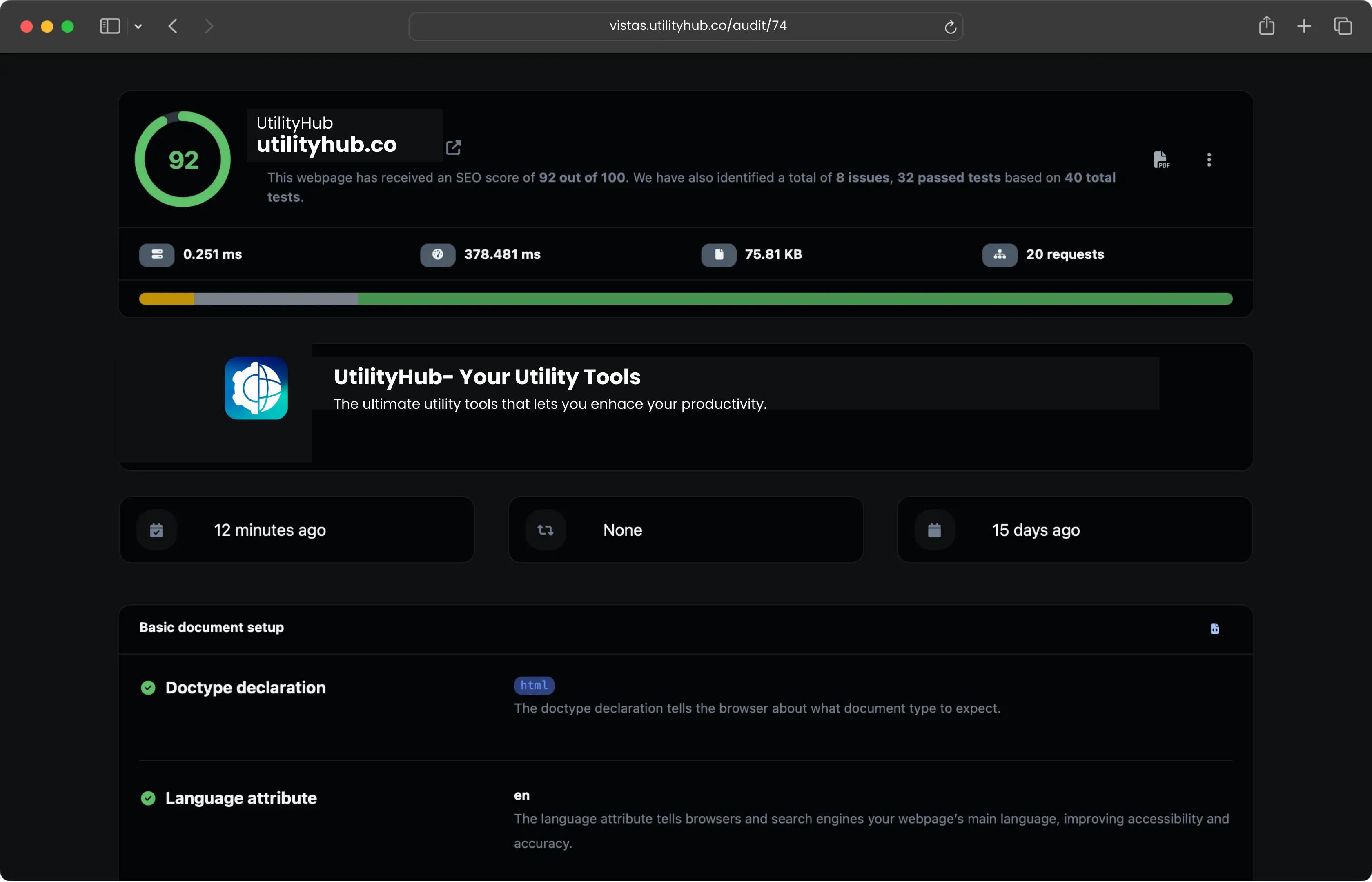 Screenshot of the app dashboard